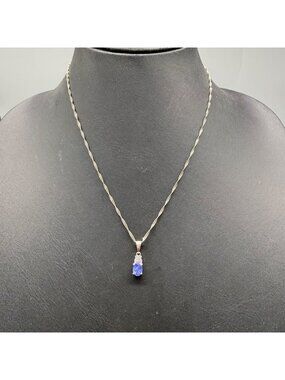 Sterling Silver 925 Necklace With Faux Stone Pendant 18-20" Adjustable Length